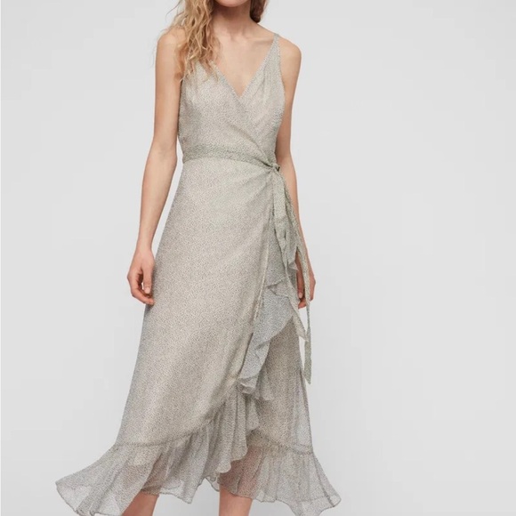 NWT ALLSAINTS Dayla Speckle Wrap Dress Oyster White Size 8 - Picture 1 of 4